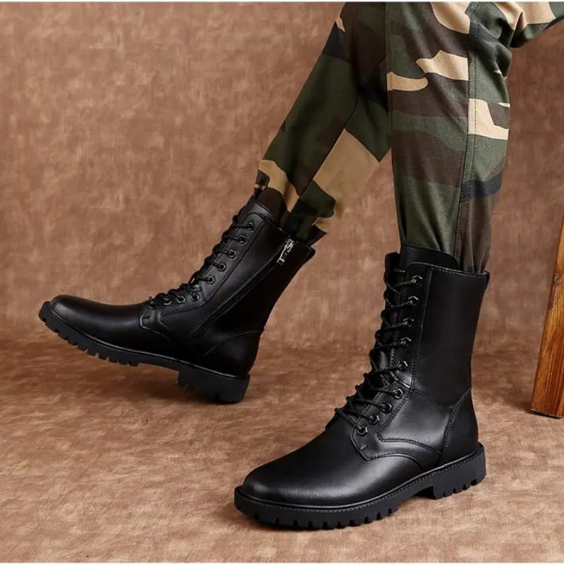 Mens Fashion Combat Boots - Męskie skórzane buty bojowe do połowy