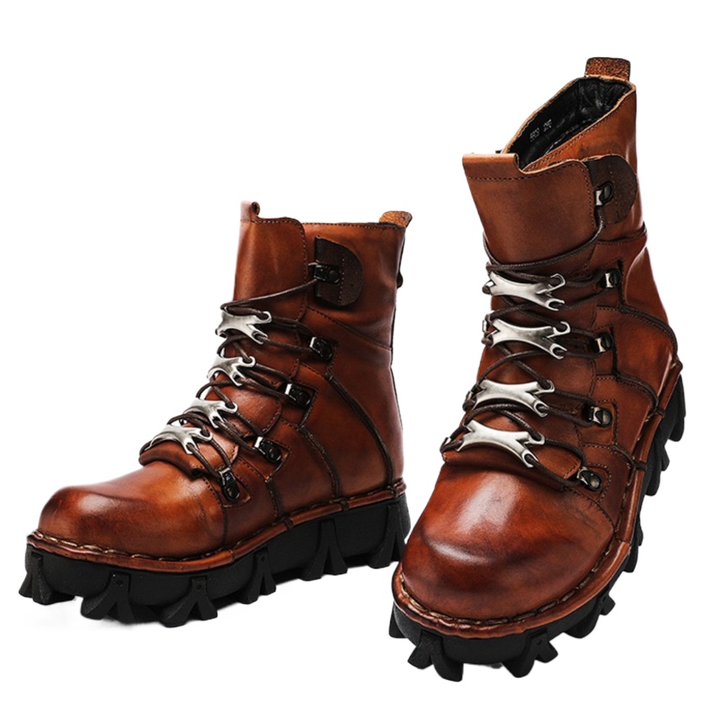 Mens Fashion Combat Boots - Męskie buty motocyklowe ze skóry naturalnej