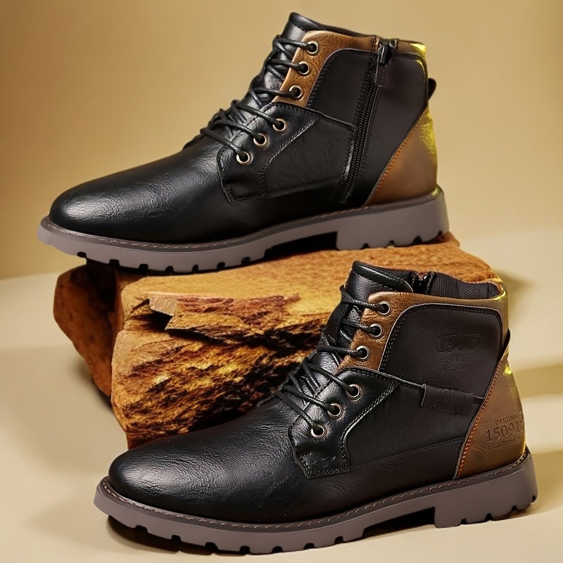 Mens Fashion Combat Boots - Skórzane męskie botki za kostkę, duże