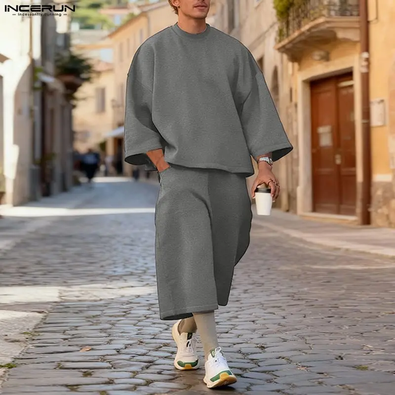 Men'S Fashion Color - INCERUN Męskie Komplety Jednolite Kolory Luźne
