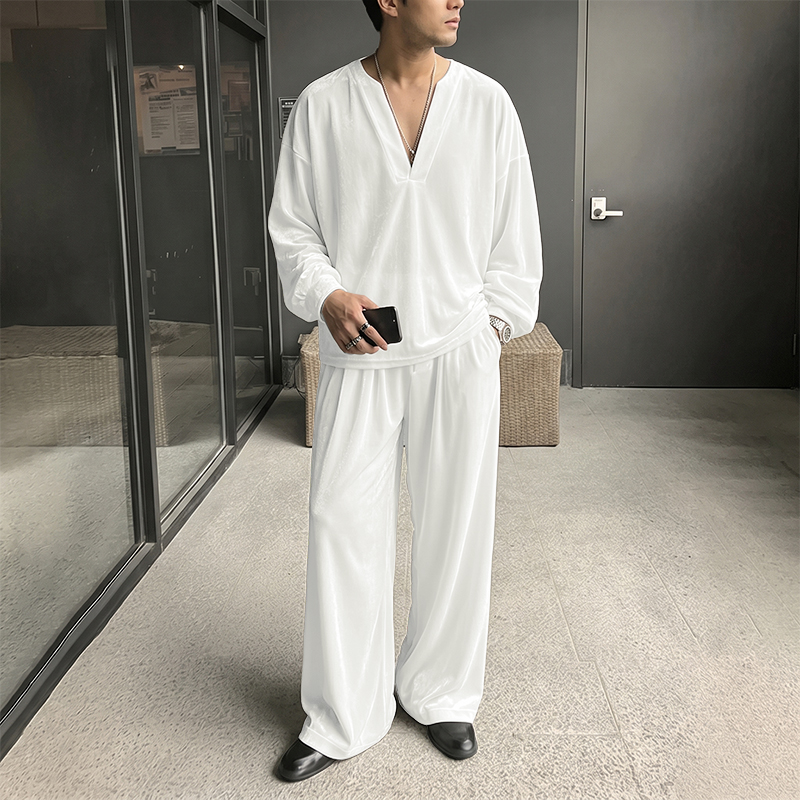 Men'S Fashion Color - INCERUN Męskie Zestawy Jednokolorowe z Dekoltem