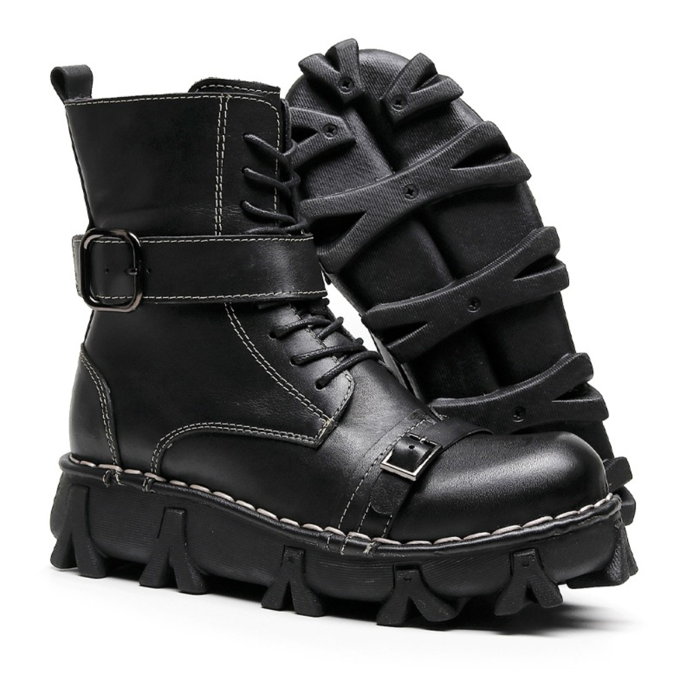 Mens Fashion Combat Boots - Męskie buty motocyklowe ze skóry naturalnej,