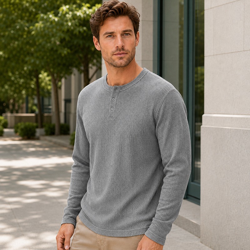 Men'S Fashion Color - Męska prosta, modna koszulka Henley z