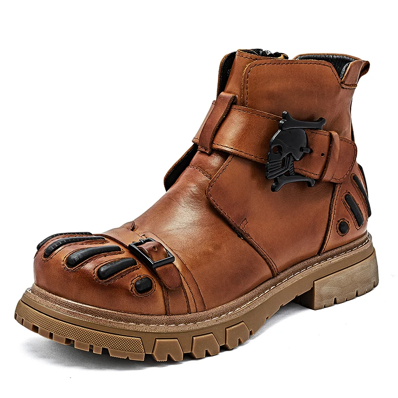 Mens Fashion Combat Boots - Nowe Modne Męskie Skórzane Botki Motocyklowe