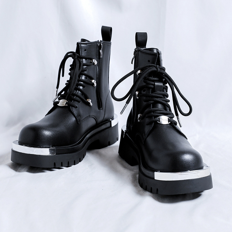Mens Fashion Combat Boots - Męskie motocyklowe buty bojowe, modne czarne