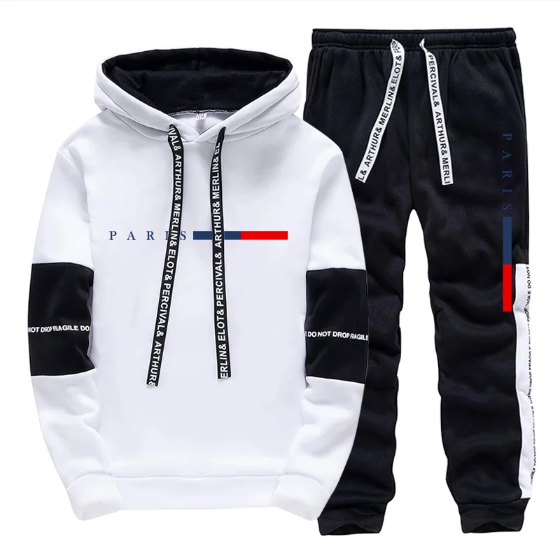 Mens Fashion Casual Outfits - Męski Zestaw/Bluza z Kapturem/Spodnie Moda Paryż