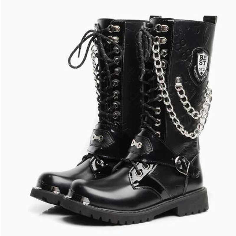 Mens Fashion Combat Boots - Męskie buty motocyklowe do połowy łydki,