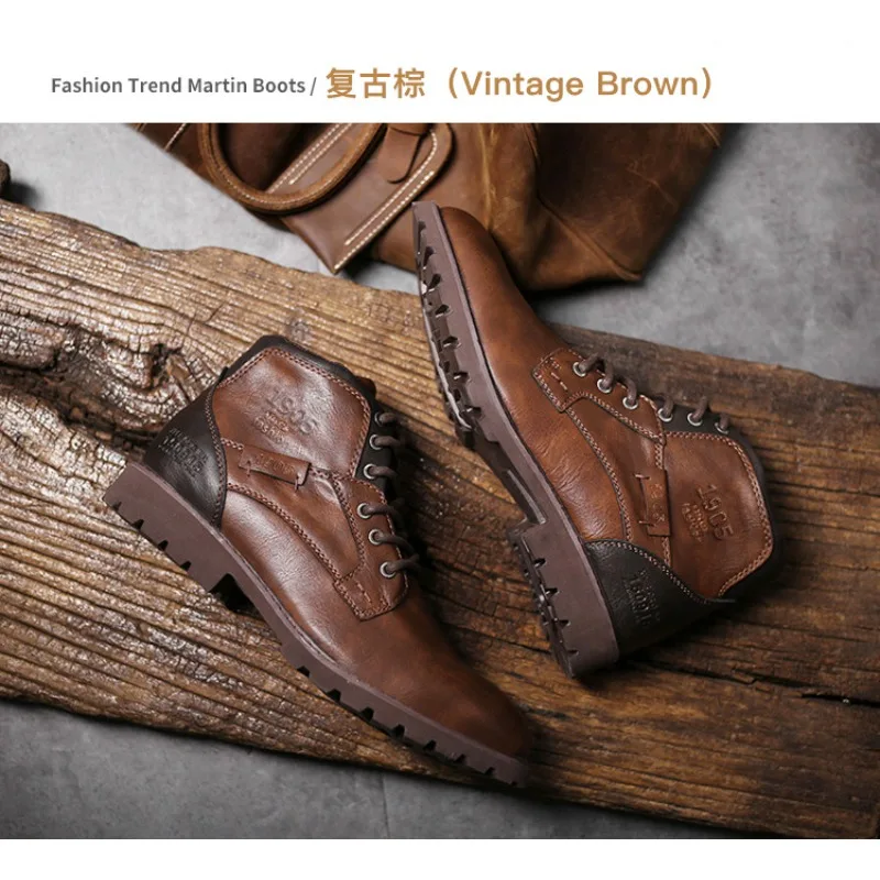 Skórzane męskie buty za kostkę – Mens Fashion Combat Boots recenzja i cena
